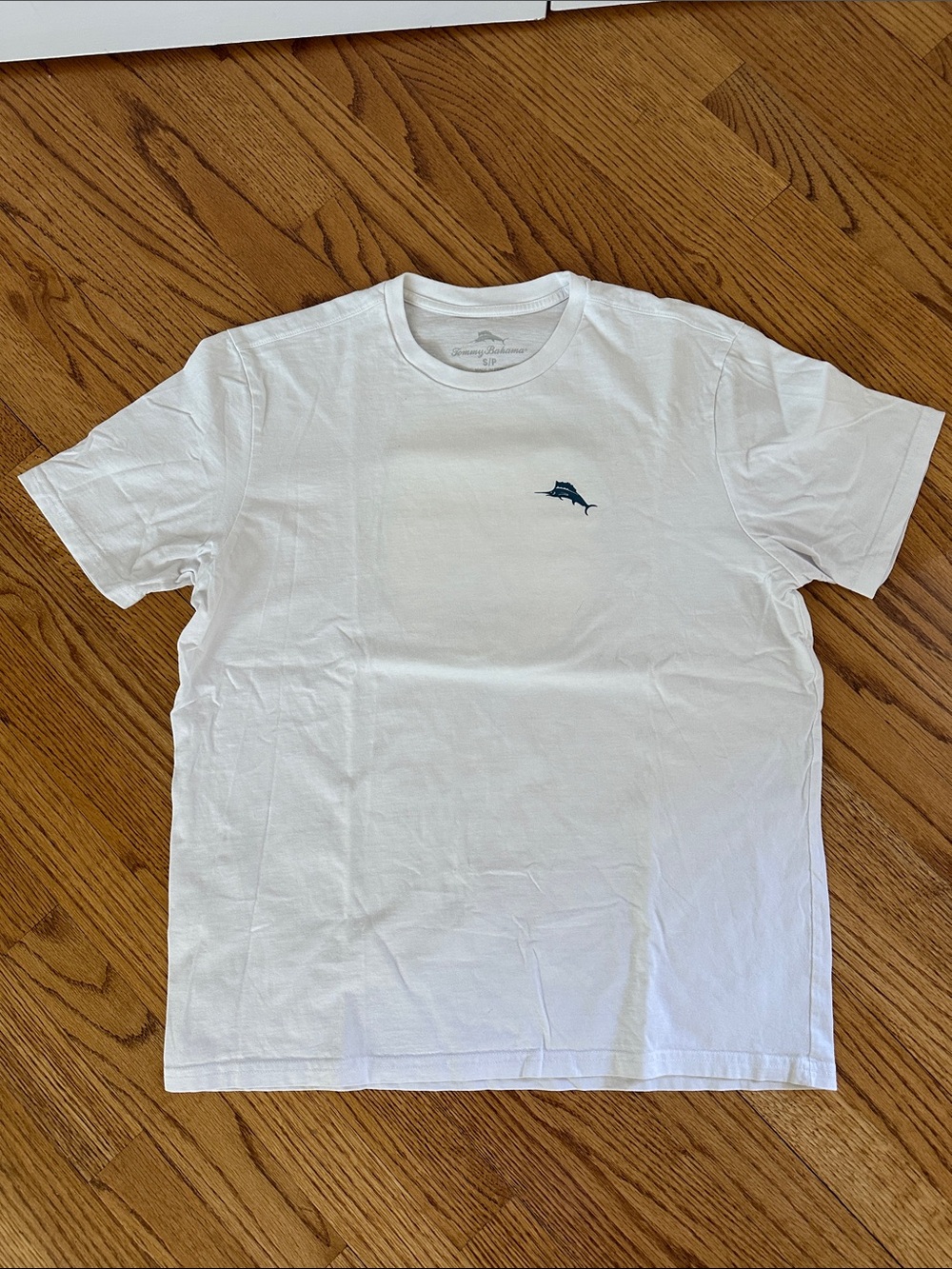 White Short-Sleeve Crewneck T-Shirt with Navy Marlin Logo